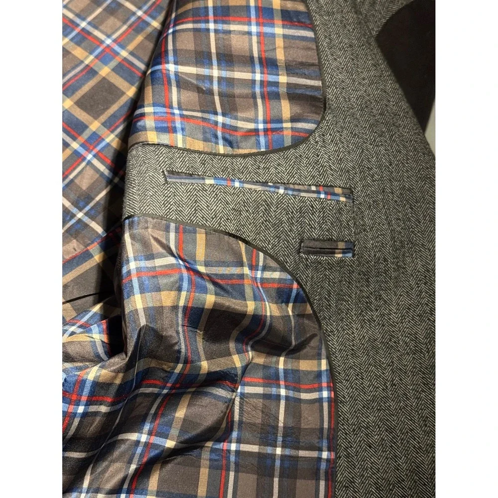 US Polo Assn Mens Grey Herringbone Blazer Elbow Patch Plaid Lining GLE4017J